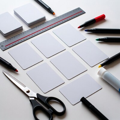 Blank cards with markers and scissors