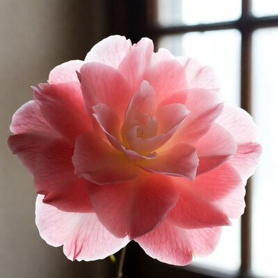 Pink rose by window