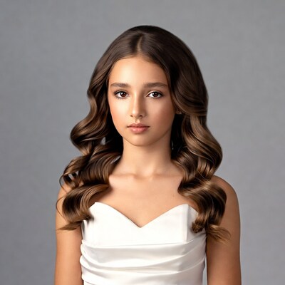 Teen girl in white dress with wavy hair
