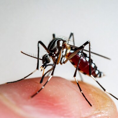 Mosquito on human finger