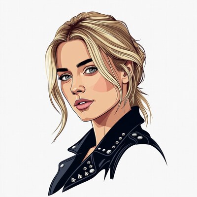 Blonde woman in leather jacket illustration