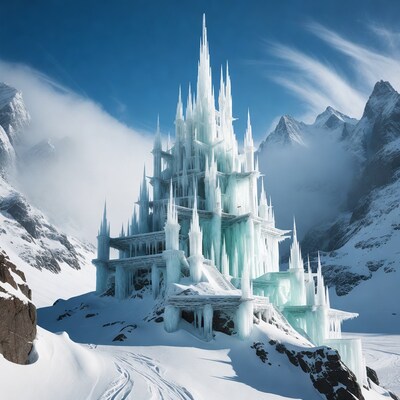 Ice Castle in Snowy Mountains