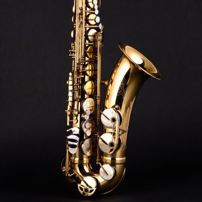 Golden Alto Saxophone on Black Background