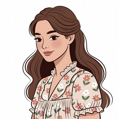 Woman in floral dress illustration