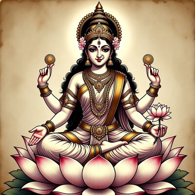 Goddess Lakshmi on Lotus Flower