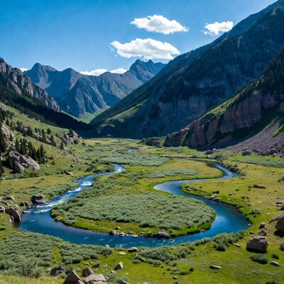 Mountain Valley with Winding River