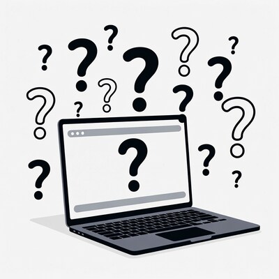 Laptop with question marks