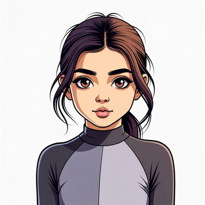 Asian girl in gray black top illustration