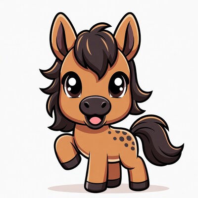 Cute cartoon baby horse smiling