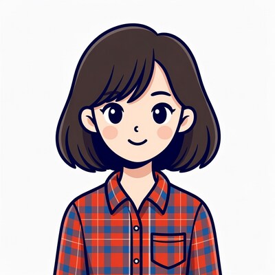 Smiling Asian girl in plaid shirt illustration