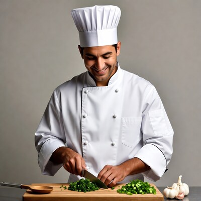 Chef chopping green onions