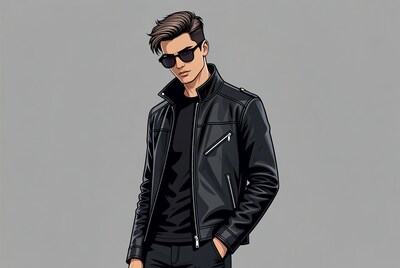 Man in black leather jacket illustration
