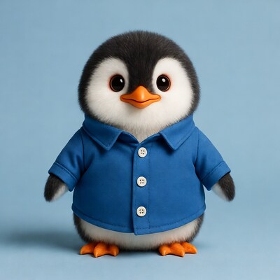 Cute penguin wearing blue jacket