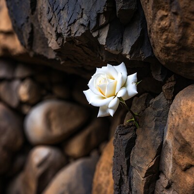 White Rose in Rock Wall