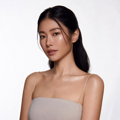 Asian woman in gray tube top