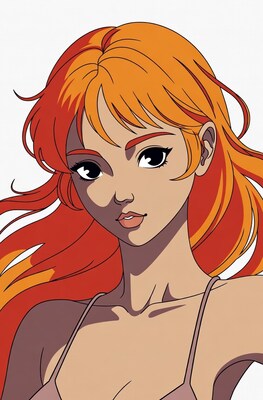 Anime girl with flowing red hair