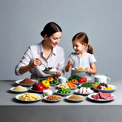 Mother and daughter eating healthy foods