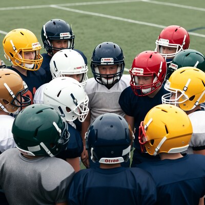 Football team huddle on field