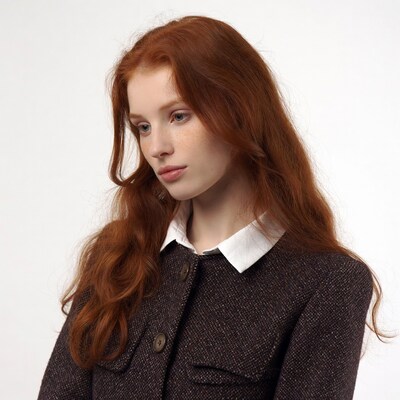 Redhead woman in brown blazer