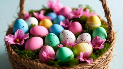 Colorful Easter Eggs in Wicker Basket
