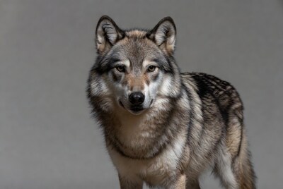 Gray wolf staring at camera