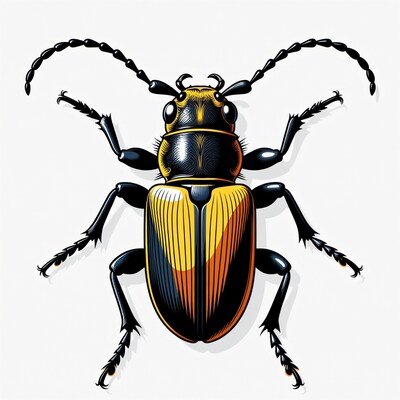 Black and yellow longhorn beetle illustration