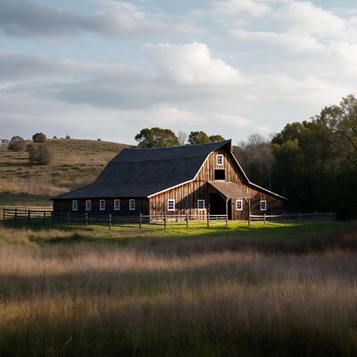 Rustic barn in grassy field