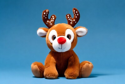 Rudolph Reindeer Plush Toy on Blue Background
