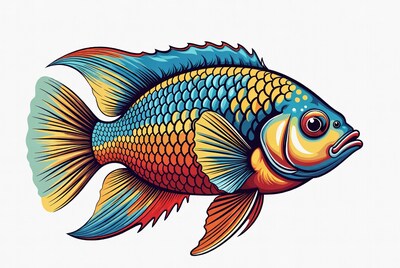 Colorful Rainbow Cichlid Fish Illustration