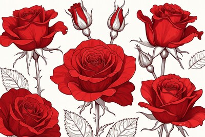Red Roses Illustration with Buds