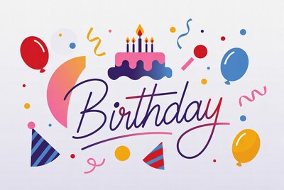Colorful Birthday Illustration with Cake Balloons