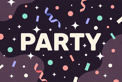 Party Text with Confetti Illustration