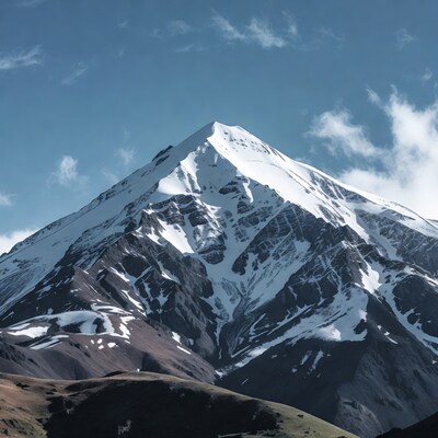 Snowy Mountain Peak Under Blue Sky