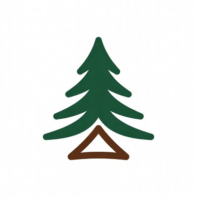 Green Pine Tree with Brown Tent