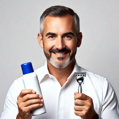 Mature man holding shaving cream and razor