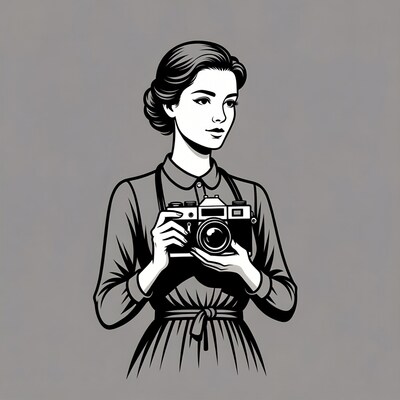 Woman holding vintage camera