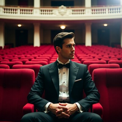 Man in tuxedo sitting in theater