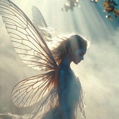 Fairy woman with translucent wings