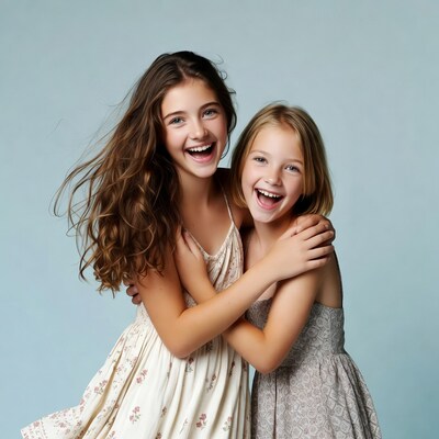 Two girls hugging and smiling