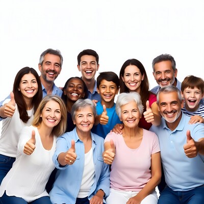 Diverse group giving thumbs up