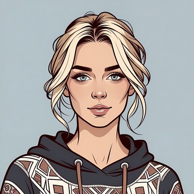 Blonde woman in patterned hoodie illustration