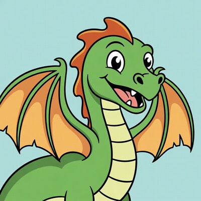 Cartoon green dragon smiling