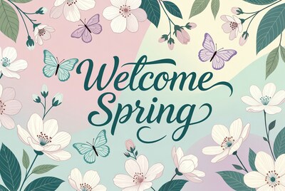 Welcome Spring Flowers Butterflies Illustration