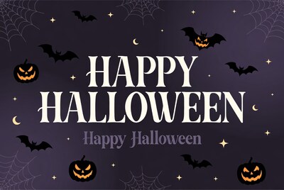 Happy Halloween illustration with bats pumpkins