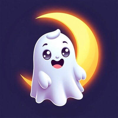 Cute ghost with moon
