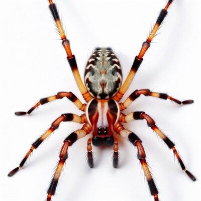 Orange striped spider on white background