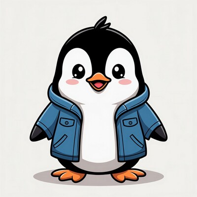 Cute cartoon penguin wearing blue jacket
