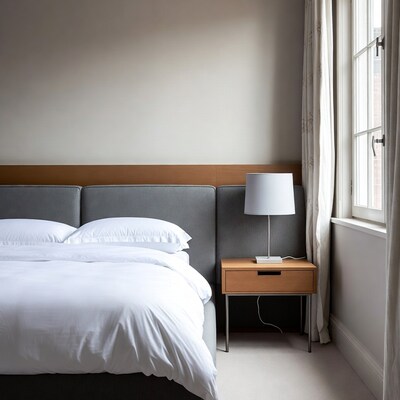Modern bedroom with white bedding