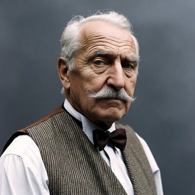 Elderly man with mustache in vest