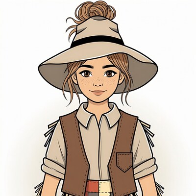 Cartoon girl in safari outfit